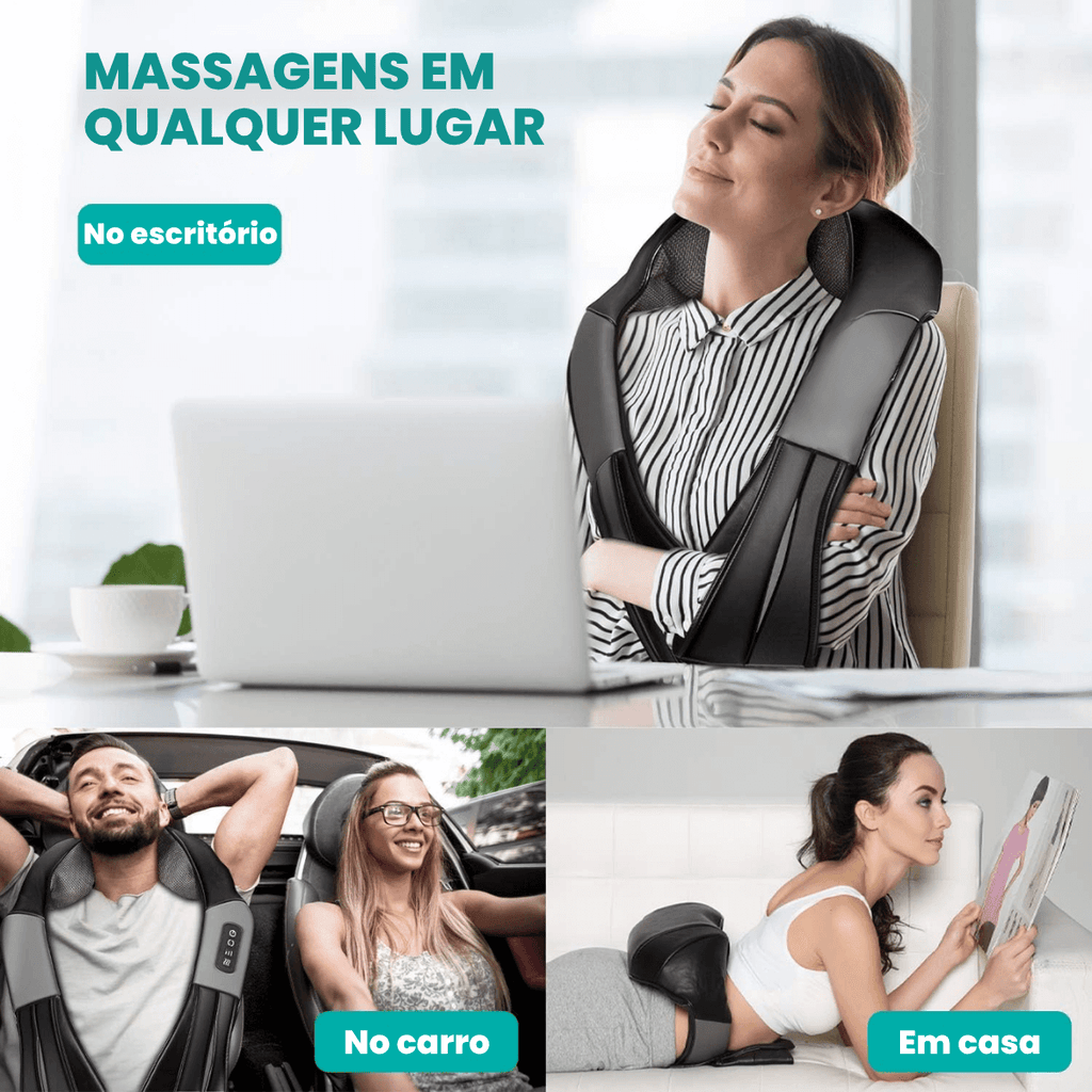 Massageador Shiatsu 3D Elétrico com Aquecimento – 8 Nódulos, 3 Níveis de Intensidade - KneadBlaze™