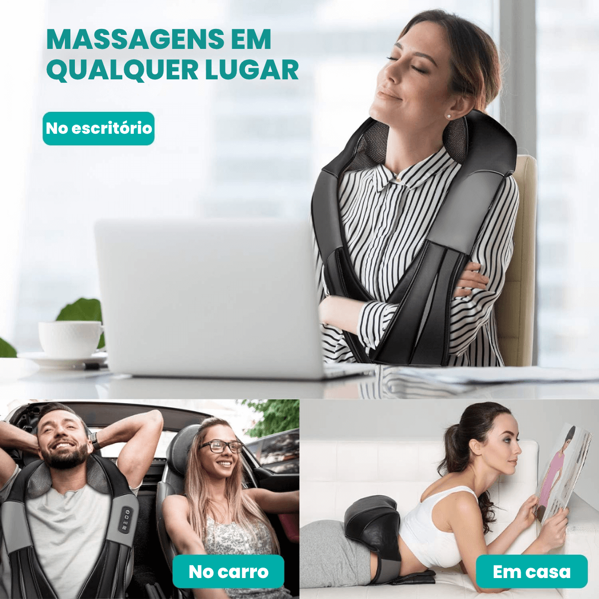 Massageador Shiatsu 3D Elétrico com Aquecimento – 8 Nódulos, 3 Níveis de Intensidade - KneadBlaze™