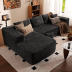 Sofá Modular em L com 3 Lugares, Sem Montagem, Estofado em Veludo Cotelê – CloudFlex™