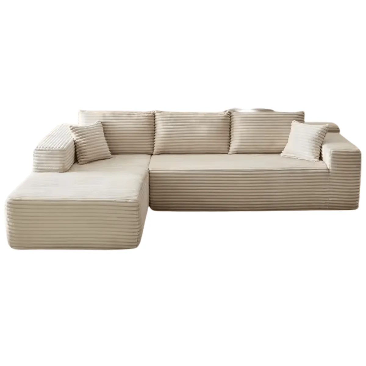 Sofá Modular em L com 3 Lugares, Sem Montagem, Estofado em Veludo Cotelê – CloudFlex™